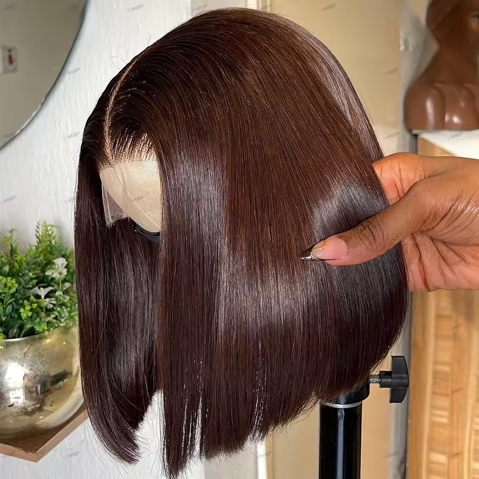 Glueless Wear And Go Human Hair Wig - Peluca Bob recta marrón Chocolate 13X4,
