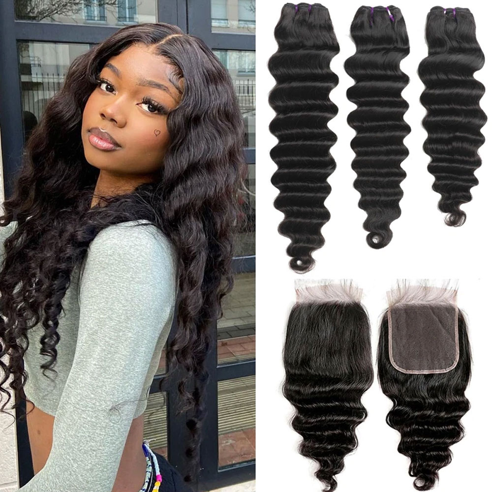 Paquetes de cabello humano ond - Deep Wave 3 Bundles With Closure reseña y precio