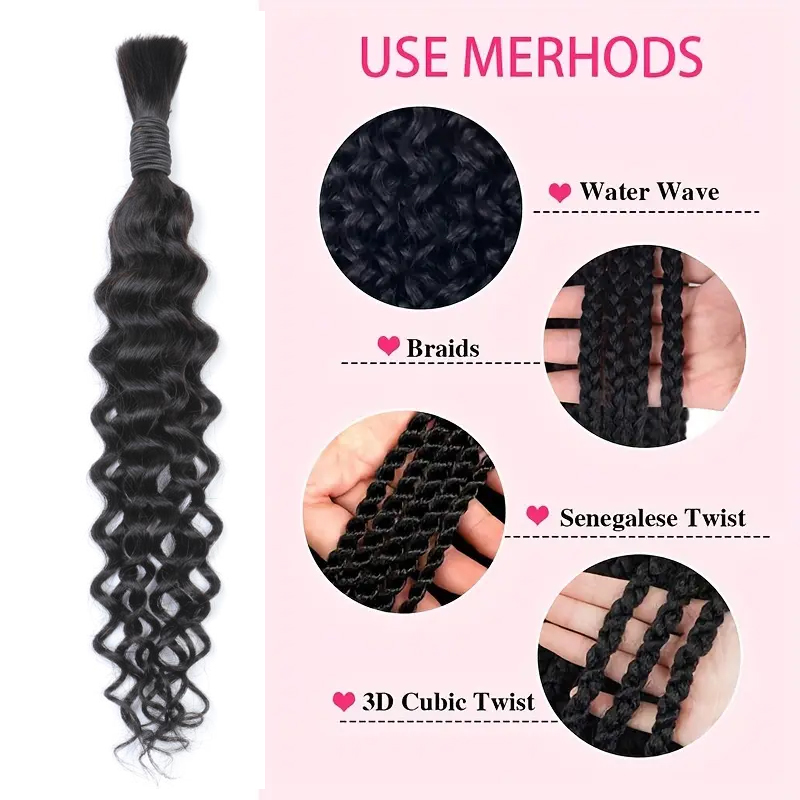 Cabello humano con ondas de ag - Water Wave Bulk Human Hair For Braiding reseña y precio